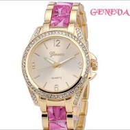 Geneva日內瓦 歐美錶款，水鑽框、多種花色錶帶時尚女錶Geneva Europe watches, diamond frame, variety of colors strap fashion female form