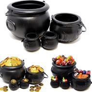 Candy Cauldron Halloween Bucket Witch Basket Plastic Treat Trick Black Pot Bowl