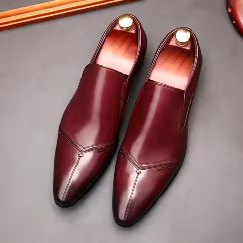 Men's formal leather shoes, pointed toe caps, European style, leather wedding shoes, formal Oxford s