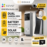 EZVIZ Dual-Lens 2K Doorbell WiFi Camera, Wireless Indoor/Outdoor CCTV, Solar charging + Battery, EP3