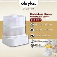 Olayks 2-Tier Mini Food Steamer | 6 Menu Functions | 12H Preset Timer | Mini Egg Steamer Pau Dimsum 