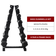 84KG Hex Dumbbell Set with Vertical Rack (2–12KG) | Home Gym Strength Training