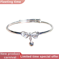 Fleeting time Silver Bow Bells Ladies Elegant Bangle Jewelry Tassel Bowknot Bells Charm Bracelet Bangle Cute Accessories Jewelry Party Wedding Gift