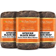 It's Pure Natural African Black Soap Bars with Extra Rich Shea Butter (Pack of 3) Organic Raw Soap f