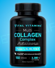 คอลลาเจนครบ 5 สายพันธุ์  Vital Vitamins Multi Collagen Complex - Type I, II, III, V, X, Grass Fed, 1