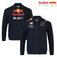 Jaket Perlumbaan Pasukan Red Bull Racing Biru Tua dengan Kolar Berdiri dan Zip Jaket untuk Peminat P
