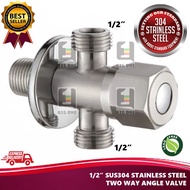 (2 WAY) 1/2" SUS304 STAINLESS STEEL TWO WAY DOUBLE ANGLE VALVE STOPCOCK STOPVALVE FOR SHOWER AND BIDET BATHROOM TAP