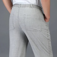 Men Trousers Casual Pants Men Linen Pants Summer Thin Elastic Waist Business Office 5XL Plus Size