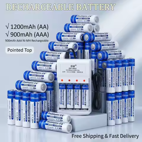 Ni-MH Rechargeable Battery & Charger Combo AA 1200mAh AAA 900mAh 1.2V for Alarm Clock Calculator Toy