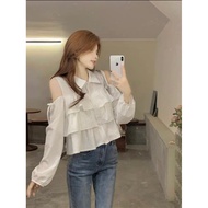 Long-sleeved off-the-shoulder shirt, women's dumpling-style shirt