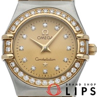 歐米茄星座系列迷你腕錶，22.5毫米錶徑，鑲鑽錶圈，12顆鑽石，型號1267.15，附原廠錶盒和保固卡，K18YG/SS材質，香檳色顏色，成色極佳。 [二手]
