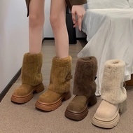 [Weiwailunbz] Thick-soled Trousers Snow Boots Women 2025 Winter Imitation Mink Fur Lining Thickened 