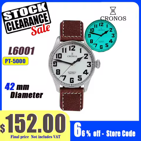 Cronos Pilot Flieger Men Mechanical Watch Stainless Steel Blue Light Luminous Sapphire Crystal Skele