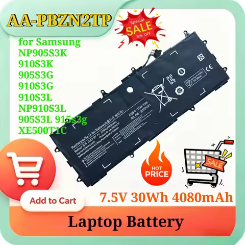 7.5V 30Wh 4080mAh AA-PBZN2TP Laptop Battery for Samsung NP905S3K 910S3K 905S3G 910S3G 910S3L NP910S3