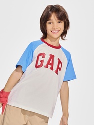 兒童裝|Logo/小熊印花純棉圓領短袖T恤-藍白撞色