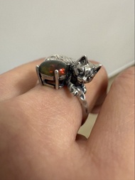 黑歐泊 蛋白石S925通體純銀貓咪戒指 Opal S925  silver ring,rings,earring,earrings,necklaces,bracelet,bracelets,penda