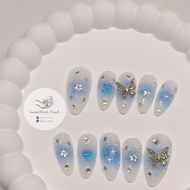 False Nails Blue Ombre Butterfly B2 With Glue And File For Every Set