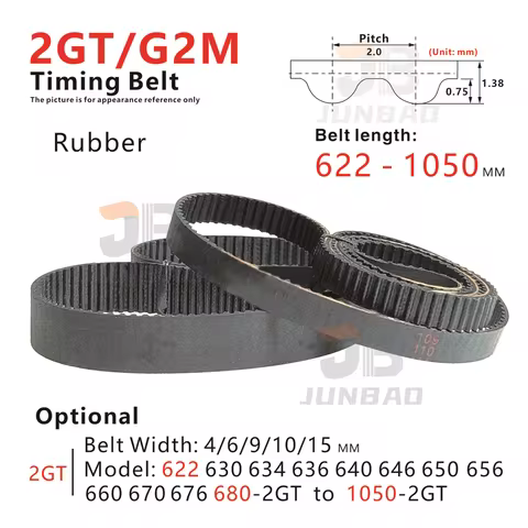 622-1050mm, 2GT Timing Belt, model from 622-2GT, 630-2GT, 634-2GT, 636-2GT to 1050-2GT , for DIY/3D 