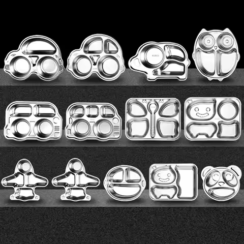 Children's Dinner Plate 304 Stainless Steel Breakfast Plate Cartoon Household Kindergarten Plate Div
