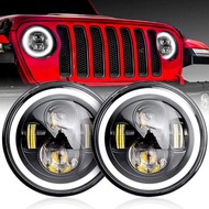 Car HeadLight 7inch H4 LED  car light DRL Angle Eyes Ring Halo 12V 24V Hi/Lo Turn Signal for JEEP Wr