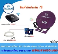 กล่องดาวเทียม PSI S3 HD + ชุดจาน Infosat KU-BAND 35cm.(ตั้งพื้น) พร้อมสาย50เมตร (เลือกสีจานได้)