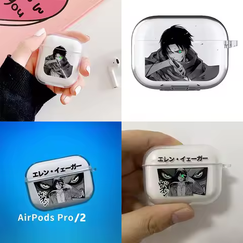 New Attack on Titan Eren Soft Case for AirPods 1 2 Pro 3 4 Wirless Bluetooth Headphone Cover Transpa