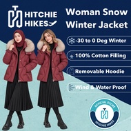 Hitchie A136-603 Korean Woman Fur Hood Puffer Cotton Winter Jacket Plus Size Parka Baju Sejuk Tebal 