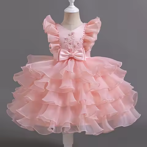 3-10 Years Children Boutique Dinner Party Formal Dress Princess Pink Elegant Glitter Ball Gown Baby 