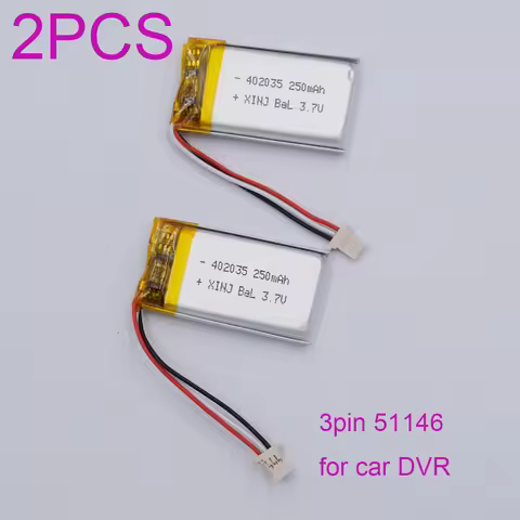 2pcs 3.7V 250mAh 0.92Wh 402035 Li-Polymer Li Battery 3-Wires JST 3pin 51146 Connector For for Car DV