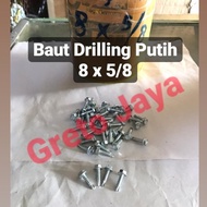( 8x5/8 ) Baut Drilling Putih Self Drill Roofing Baja Ringan Galvalum
