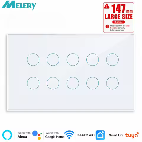 Melery WIFI Smart Touch Light Wall Switch Interruptor Glass Panel 8/10 Gang 147 Tuya smart Life Remo