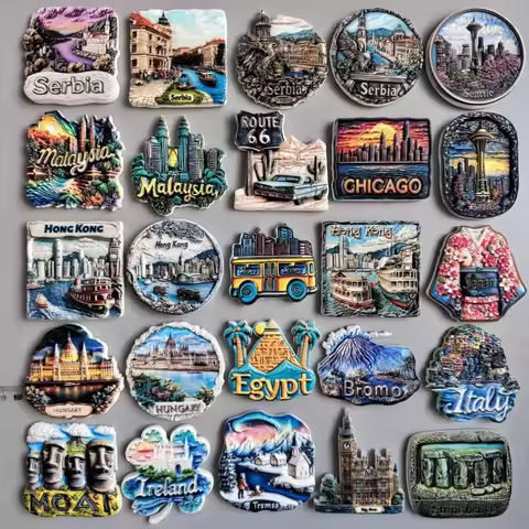 Fridge Magnets Serbia Malaysia Chicago Seattle Hong Kong Hungary Indonesia UK Chile Egypt Japan Ital