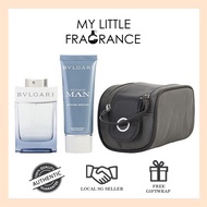 [Giftwrap] Bvlgari Man Glacial Essence EDP 3 Pcs Gift Set 2022 (100ml EDP + 100ml After Shave + Pouch) for Men 3 in 1 Piece Giftset pour Homme Bundle Pack Present Bulgari Aftershave Balm [Authentic Original Perfume Fragrance]