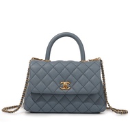Chanel Blue Quilted Caviar Small Coco Top Handle Flap Bag Brushed Gold Hardware, 2019