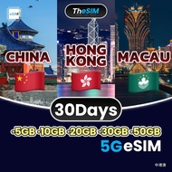 🇨🇳🇭🇰🇲🇴 5G eSIM【中港澳】 30Days High Speed Hong Kong China Macau Travel e-SIM Card Data 5GB 10GB 20GB 30G