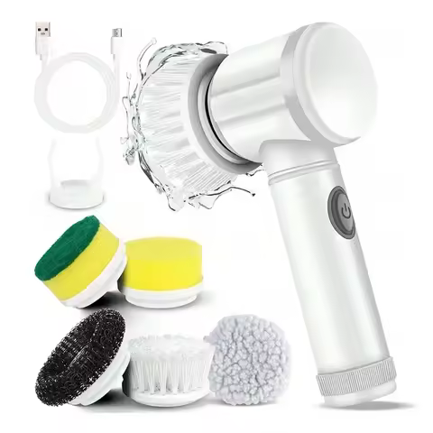 Electric Spin Scrubber, Cordless Cleaning Brush with 5 Replaceable Brush Heads, Multi-Purpose Cleani