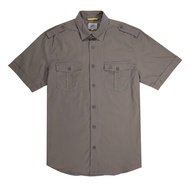 camel active Men Short Sleeve Safari Shirt in Regular Fit with Epaulets in 4 Colors Solid Cotton Twill 102-AW22H1747