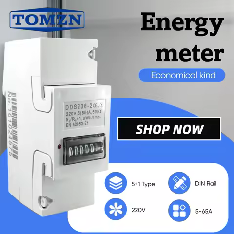 1PCS TOMZN 5(65)A 230V 50Hz Single Phase DIN Rail kWh Watt Hour Energy Meter Step Motor Impulse Regi