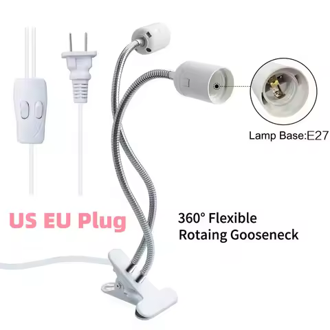 360 Degree Flexible Desk Lamp Holder E27 EU US Plug Light Base Single/Double Ended Socket Gooseneck 