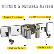 GANTUNGAN Wall Mop Broom Hanger Clamp Holder 2 Hooks Mop Broom Holder Stainless 304 Broom Holder
