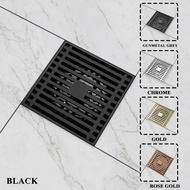 Black En Bathroom Square Shower Drain Brass Floor Drainer Trap Waste Grate Cover Hair Strainer Floor Water Drainage 4 Inch