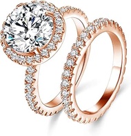 Classic Bridal Sets Band Ring for Women, 3 Ct 8 Heart 8 Arrow White AAA Cubic Zirconia Rose Gold Big