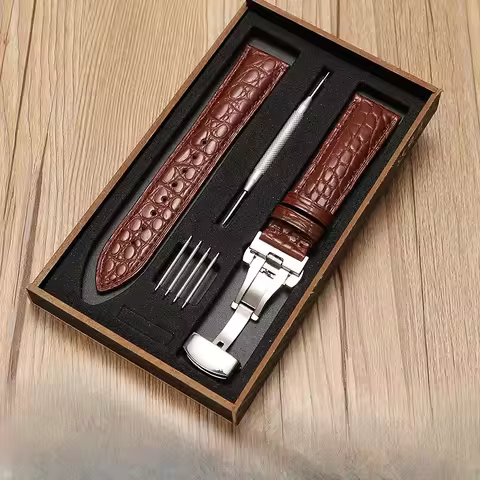 For Mido IWC Crocodile Skin Butterfly Needle Buckle Watch Strap Men Tissot Leather Longines Women's 