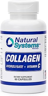 60 Capsules Collagen Plus Vitamin C by Natural Systems | Collagen Hydrolysate and Vitamin C for Vital Hair and Skin | Collagen Supplements Women and Men | Hydrolyzed Collagen Peptides Powder Pills