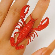 Bold Red Lobster Statement Ring, Funky 3D Animal Design Adjustable Open Ring for Party [CHUNXCX]
