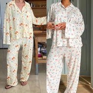 Djerf Avenue Go Slow Shirt Pants Summer Berries Fruits Yellow White Pajamas Set Sleepwear