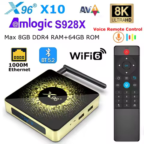 X96 X10 Amlogic S928X TV Box DDR4 8GB RAM 64GB ROM USB3.0 Wifi6 BT5.2 1000M LAN Max 8K Resolution Ou
