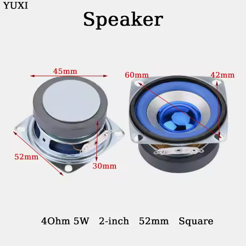 YUXI 1PCS 2-inch For 4ohm 5W Blue Full frequency Speaker 52mm Square 5W 4 ohm Small Speaker Replacem