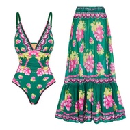 KAORI GREEN GRAPE V neck swimsuit one piece + skirt outer woman premium / korean swimwear / beachwea