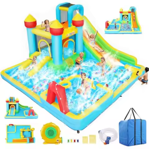 Giant Inflatable Water Slide for Big 8-12 Ages 3-10 Blue Bounce House with Water Slide and Deep Pool